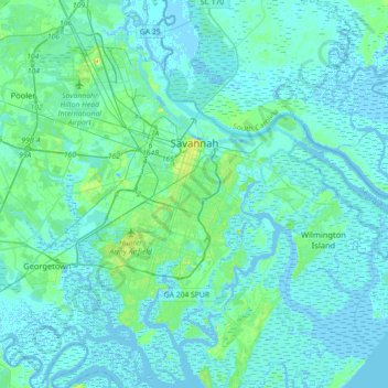 Savannah topographic map, elevation, terrain