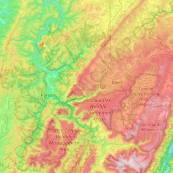 Tucker County topographic map, elevation, terrain