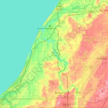Berrien County topographic map, elevation, terrain