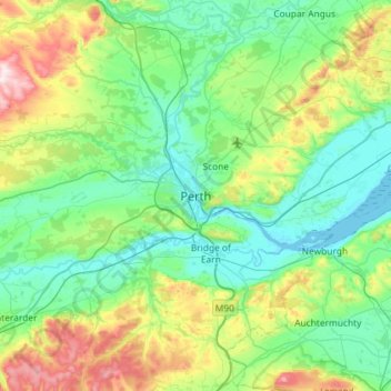Perth topographic map, elevation, terrain