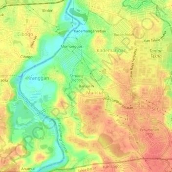 Baruasih topographic map, elevation, terrain