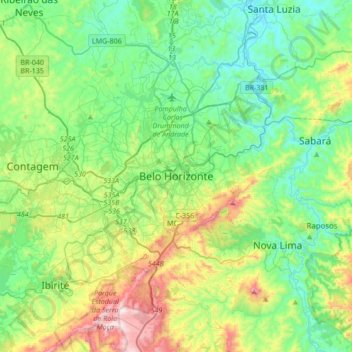 Belo Horizonte topographic map, elevation, terrain