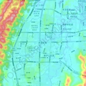 虎溪街道 topographic map, elevation, terrain