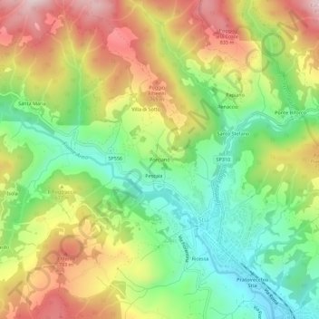 Porciano topographic map, elevation, terrain