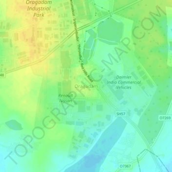 Oragadam topographic map, elevation, terrain
