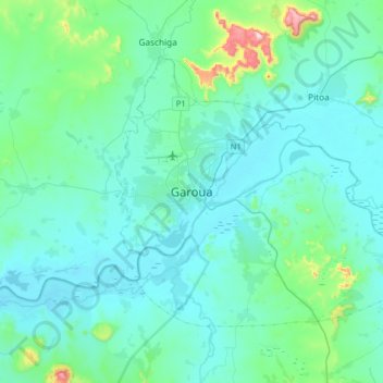 Garoua topographic map, elevation, terrain