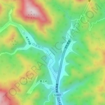 白羊沟 topographic map, elevation, terrain