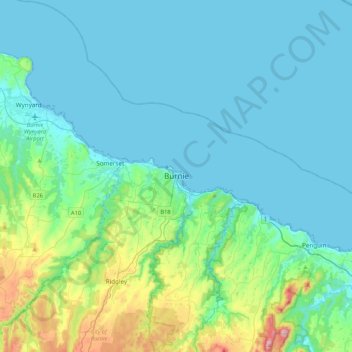 Burnie topographic map, elevation, terrain