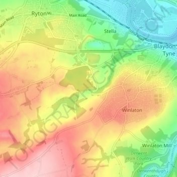 Blaydon Burn topographic map, elevation, terrain
