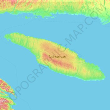 Île Anticosti topographic map, elevation, terrain