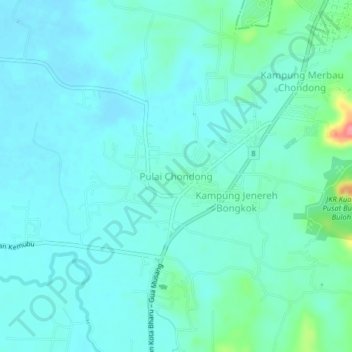 Pulai Chondong topographic map, elevation, terrain