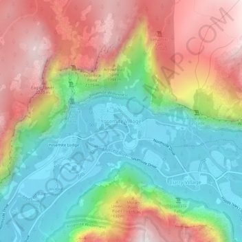 Yosemite Village topographic map, elevation, terrain