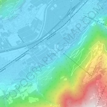 Écône topographic map, elevation, terrain