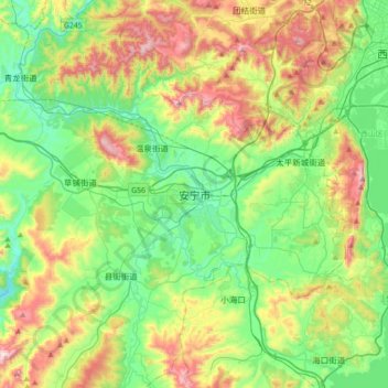 Kunming topographic map, elevation, terrain