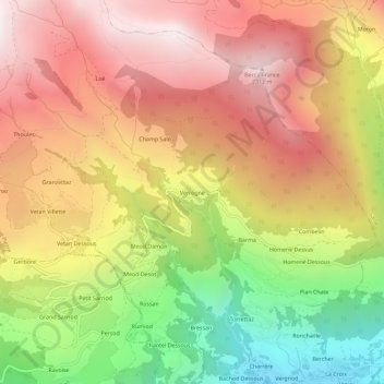 Verrogne topographic map, elevation, terrain