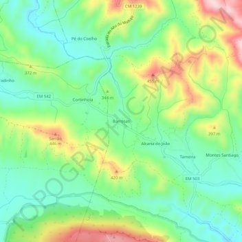 Barrosas topographic map, elevation, terrain