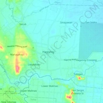 Hagonoy topographic map, elevation, terrain