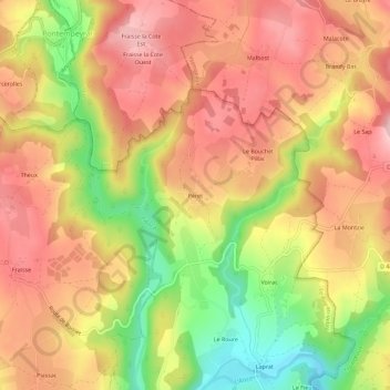 Péret topographic map, elevation, terrain