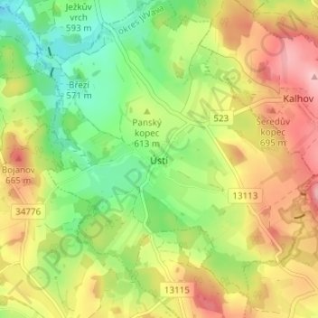 Ústí topographic map, elevation, terrain
