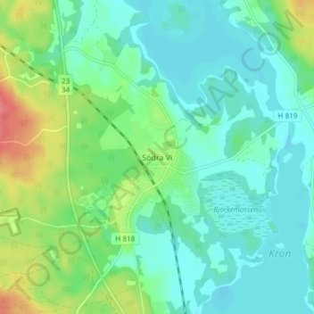 Södra Vi topographic map, elevation, terrain