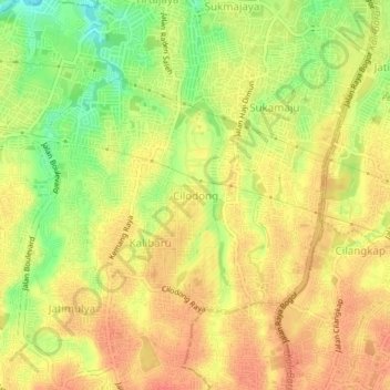 Cilodong topographic map, elevation, terrain