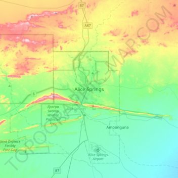 Alice Springs topographic map, elevation, terrain