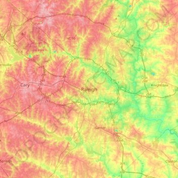 Raleigh topographic map, elevation, terrain