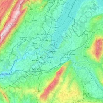 Genf topographic map, elevation, terrain