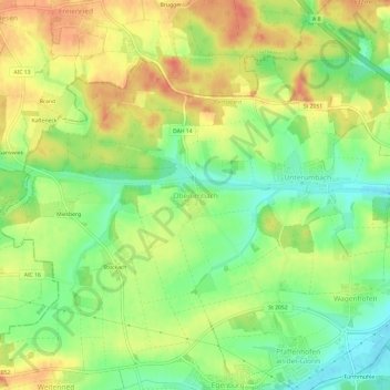 Oberumbach topographic map, elevation, terrain