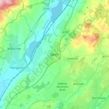 Beith topographic map, elevation, terrain