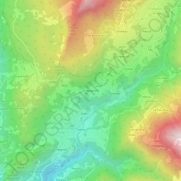 Châtaignère topographic map, elevation, terrain