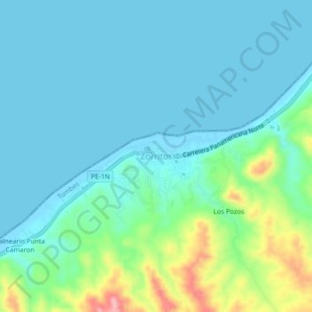 Zorritos topographic map, elevation, terrain
