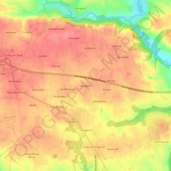 Kerganet topographic map, elevation, terrain