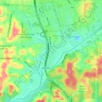 Kampung Teras Jernang topographic map, elevation, terrain