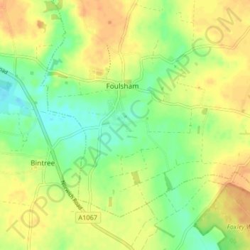 Pockthorpe topographic map, elevation, terrain