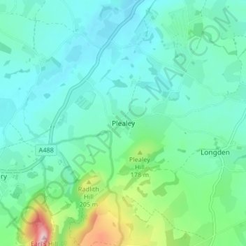 Plealey topographic map, elevation, terrain