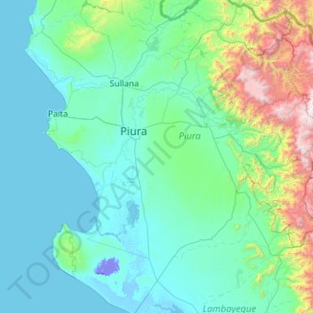 Provincia de Piura topographic map, elevation, terrain