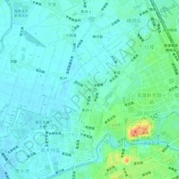 Jioujiawei topographic map, elevation, terrain