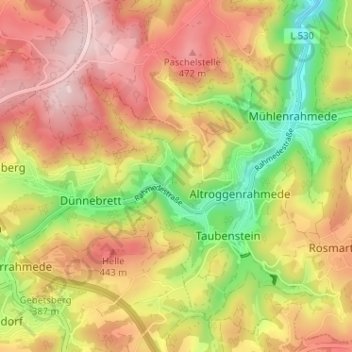 Grünewiese topographic map, elevation, terrain