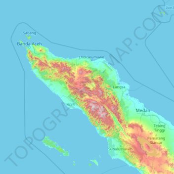Aceh topographic map, elevation, terrain