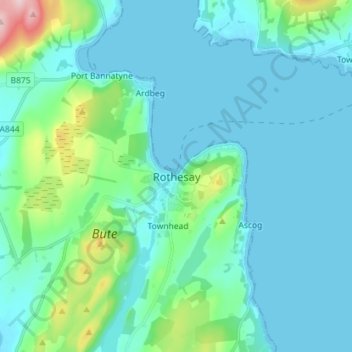 Rothesay topographic map, elevation, terrain