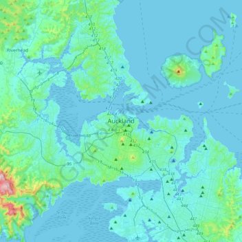 Auckland topographic map, elevation, terrain