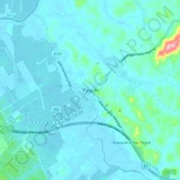 Pagoh topographic map, elevation, terrain