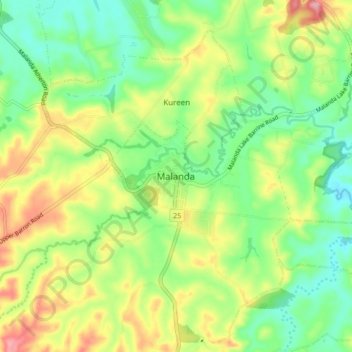 Malanda topographic map, elevation, terrain