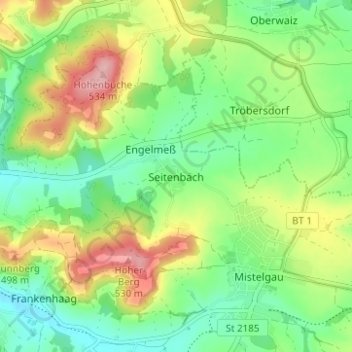 Seitenbach topographic map, elevation, terrain