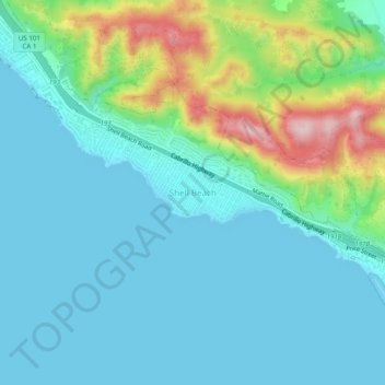 Shell Beach topographic map, elevation, terrain