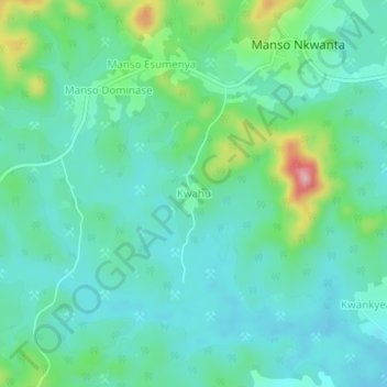 Kwahu topographic map, elevation, terrain