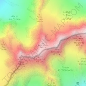 Mont Mallet topographic map, elevation, terrain