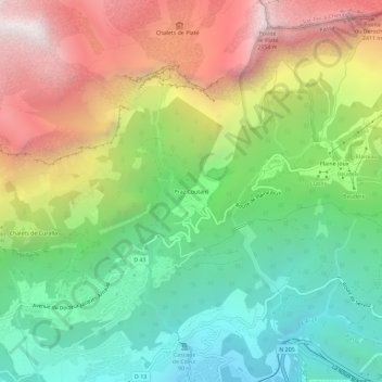 Praz Coutant topographic map, elevation, terrain