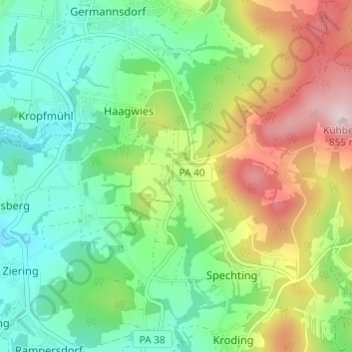 Pfaffenreuth topographic map, elevation, terrain